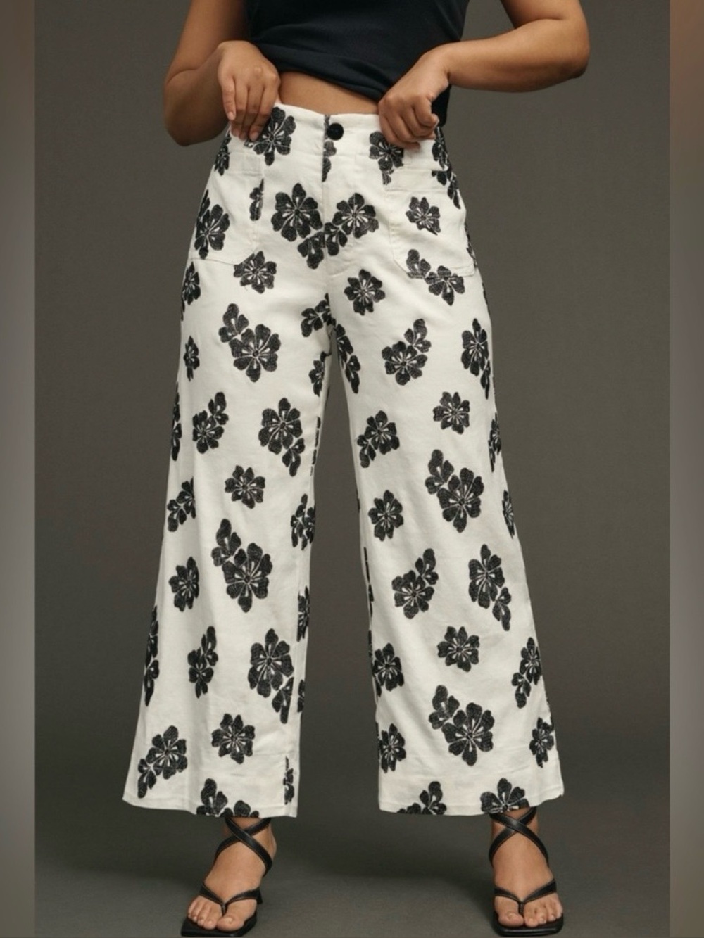 Anthropologie Maeve The Colette Wide-Leg Embroidered Pants